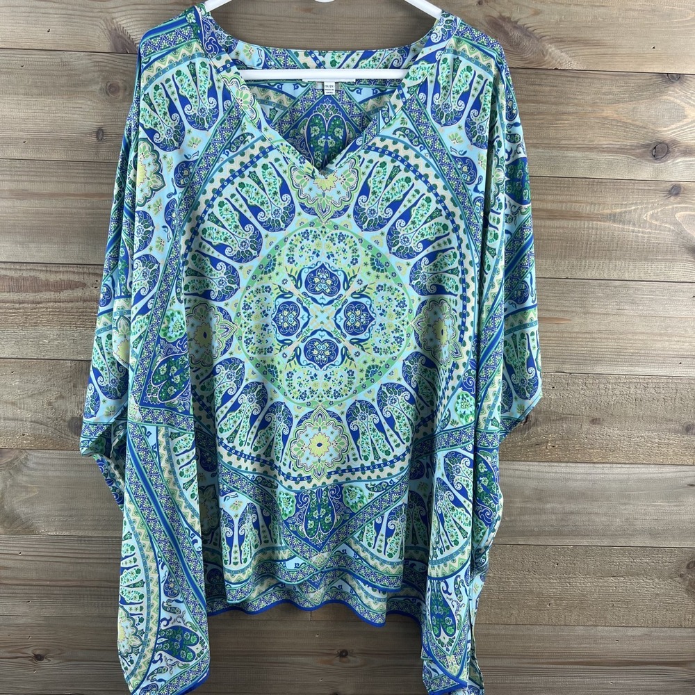 Rose + Olive Womens Shirt Medallion Print Dolman Sleeve Tunic Blouse Size 1X 2X - Picture 1 of 7